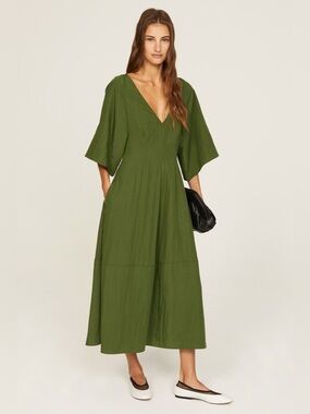 Vince Olive Green V-Neck Midi Dress